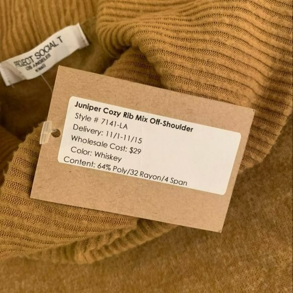 Juniper Cozy Rib Mix Off-Shoulder Whiskey Sweater By Project Social T Size S - Picture 7 of 11